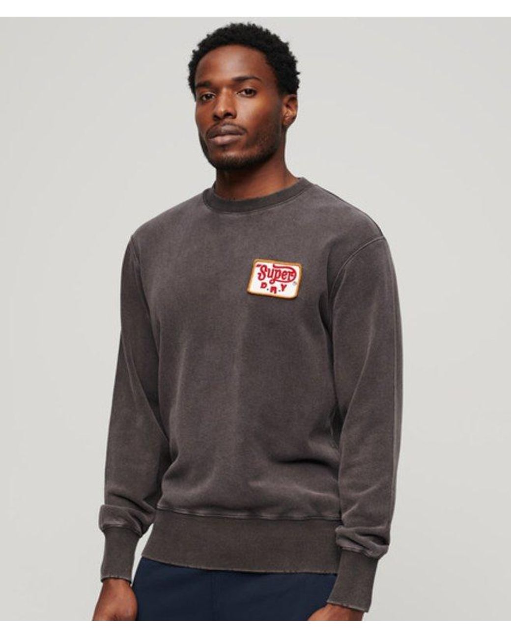 Superdry Gray Loose Fit Embroidered Logo Mechanic Crew Sweatshirt for men