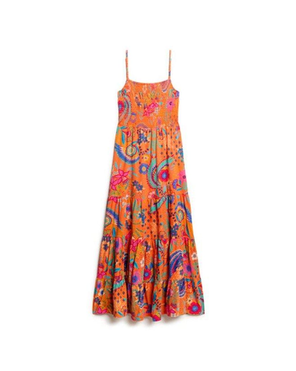 Superdry Red & Co Smocked Cami Maxi Dress