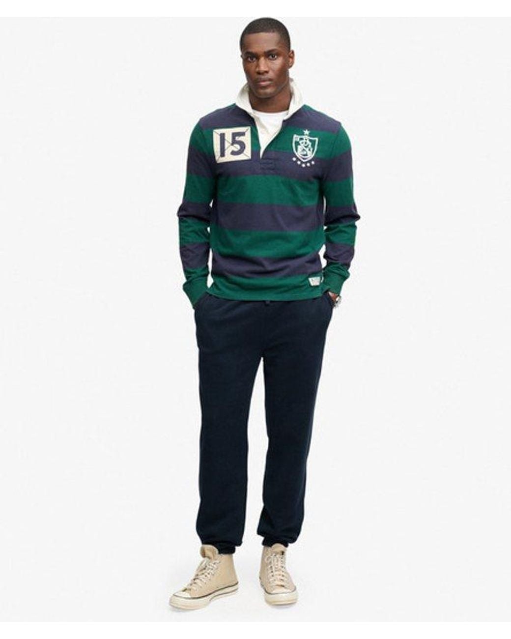 Superdry Blue & Co Monogram Stripe Rugby Shirt for men