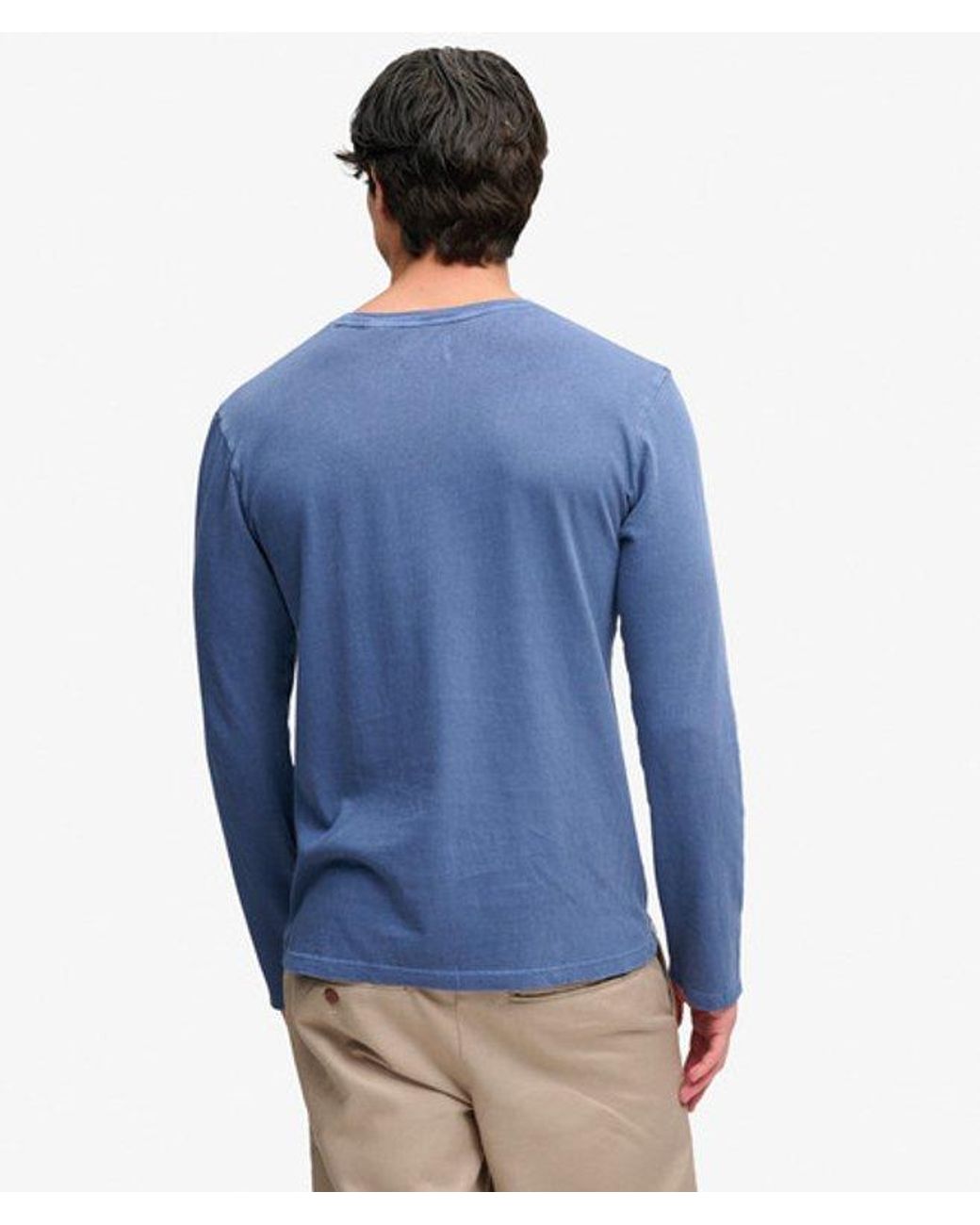 Superdry Blue Cotton Linen Long Sleeve Pocket Top for men