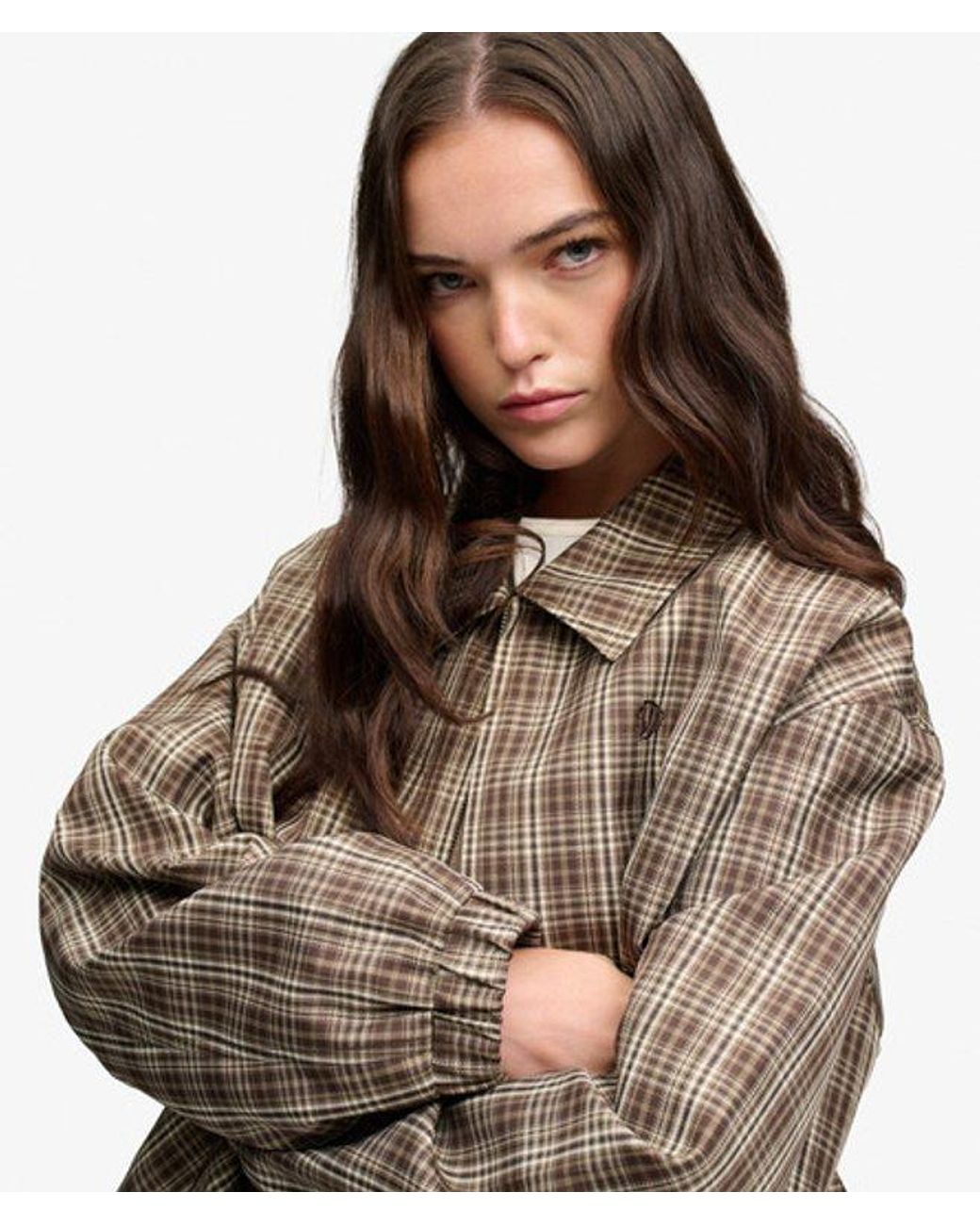 Superdry Brown & Co Check Oversized Bomber Jacket
