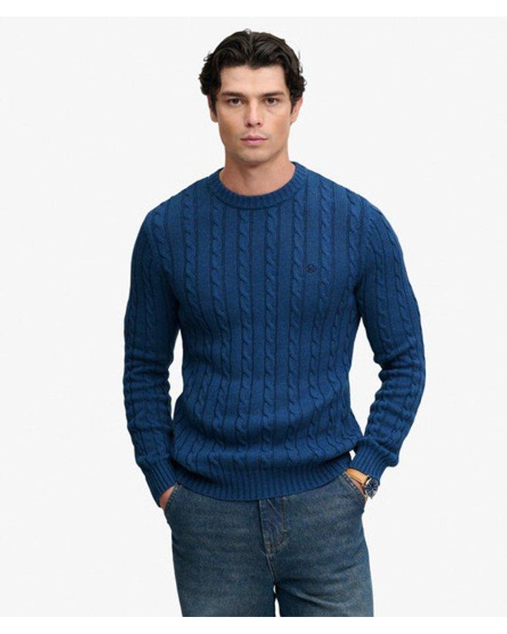 Superdry Blue & Co Cotton Cable Knit Crew Jumper for men