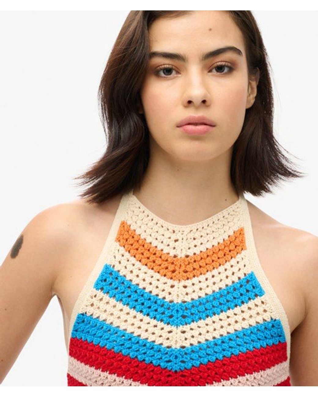 Superdry Blue & Co Hanky Hem Halter Crochet Top
