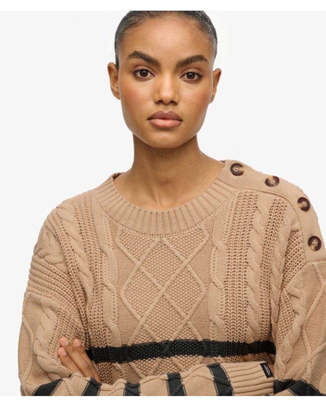 Superdry Brown & Co Cable Crew Neck Jumper