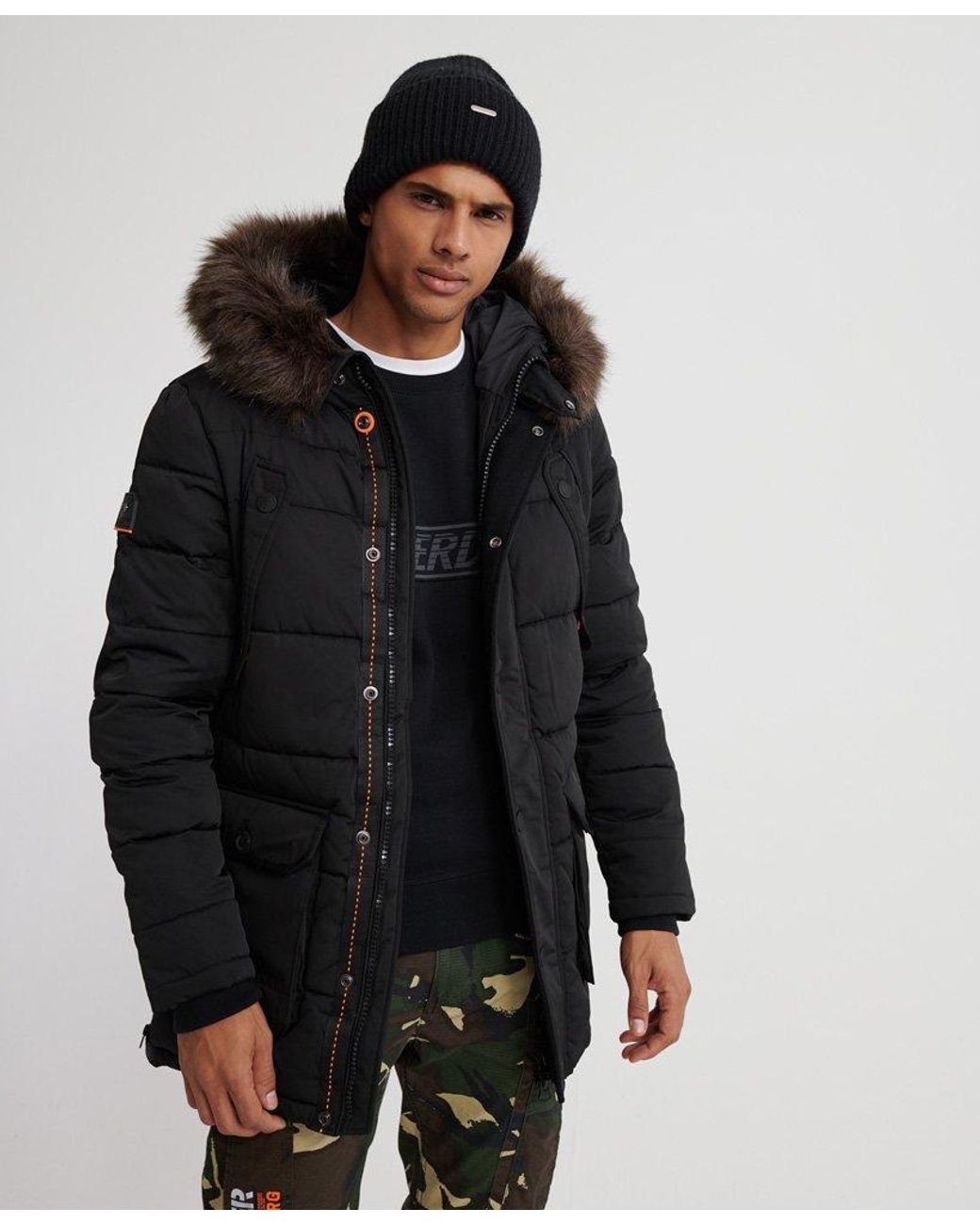 Superdry Wool Chinook Parka Jacket in Black for Men - Lyst
