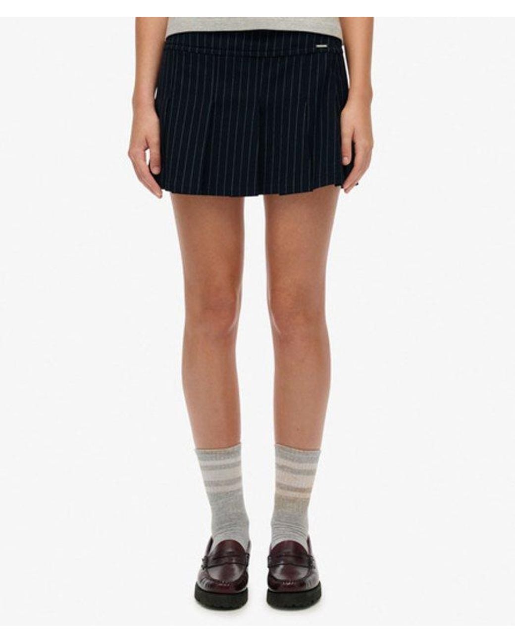 Superdry Blue & Co Pinstripe Pleat Mini Skirt