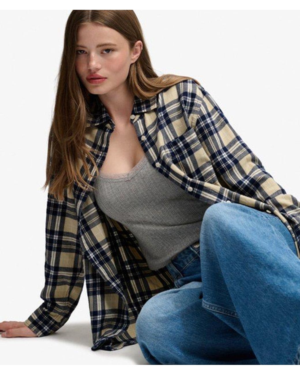 Superdry Blue & Co Check Flannel Boyfriend Shirt