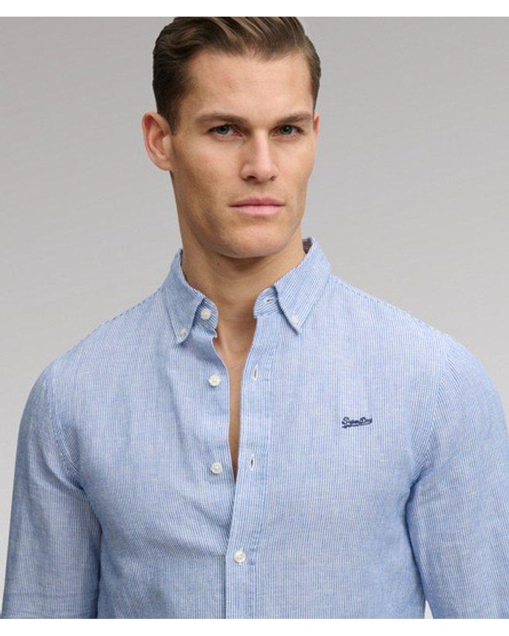 Superdry Blue & Co Cotton Linen Long Sleeve Shirt for men