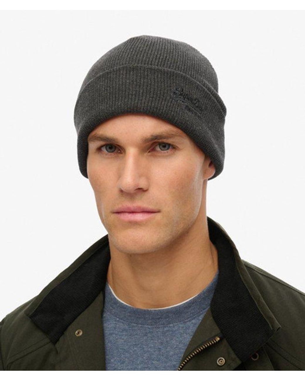 Superdry Black & Co Essential Logo Knitted Beanie Hat for men