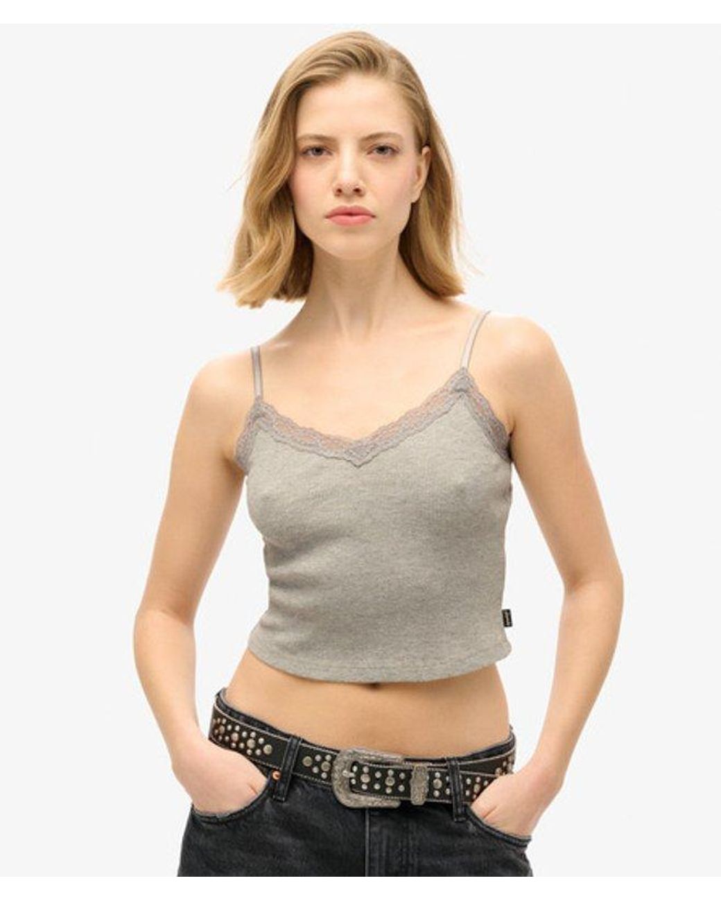 Superdry Gray & Co Essential Lace Trim Cropped Cami Top