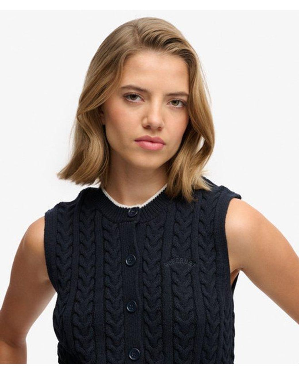 Superdry Blue Cable Button Down Tank Top