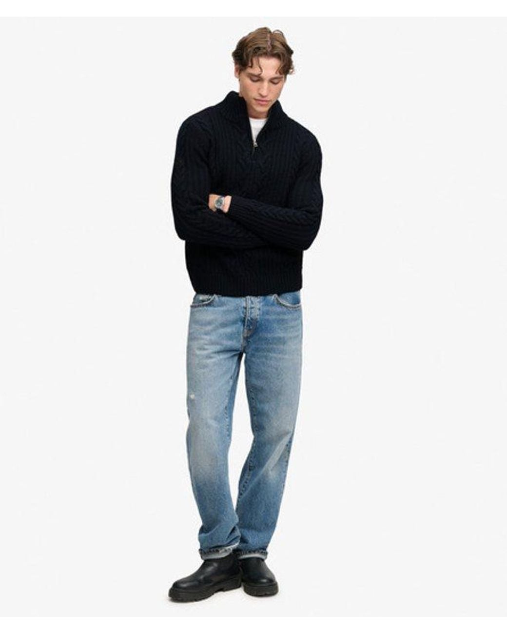 Superdry Black & Co Jacob Cable Half Zip Knit for men