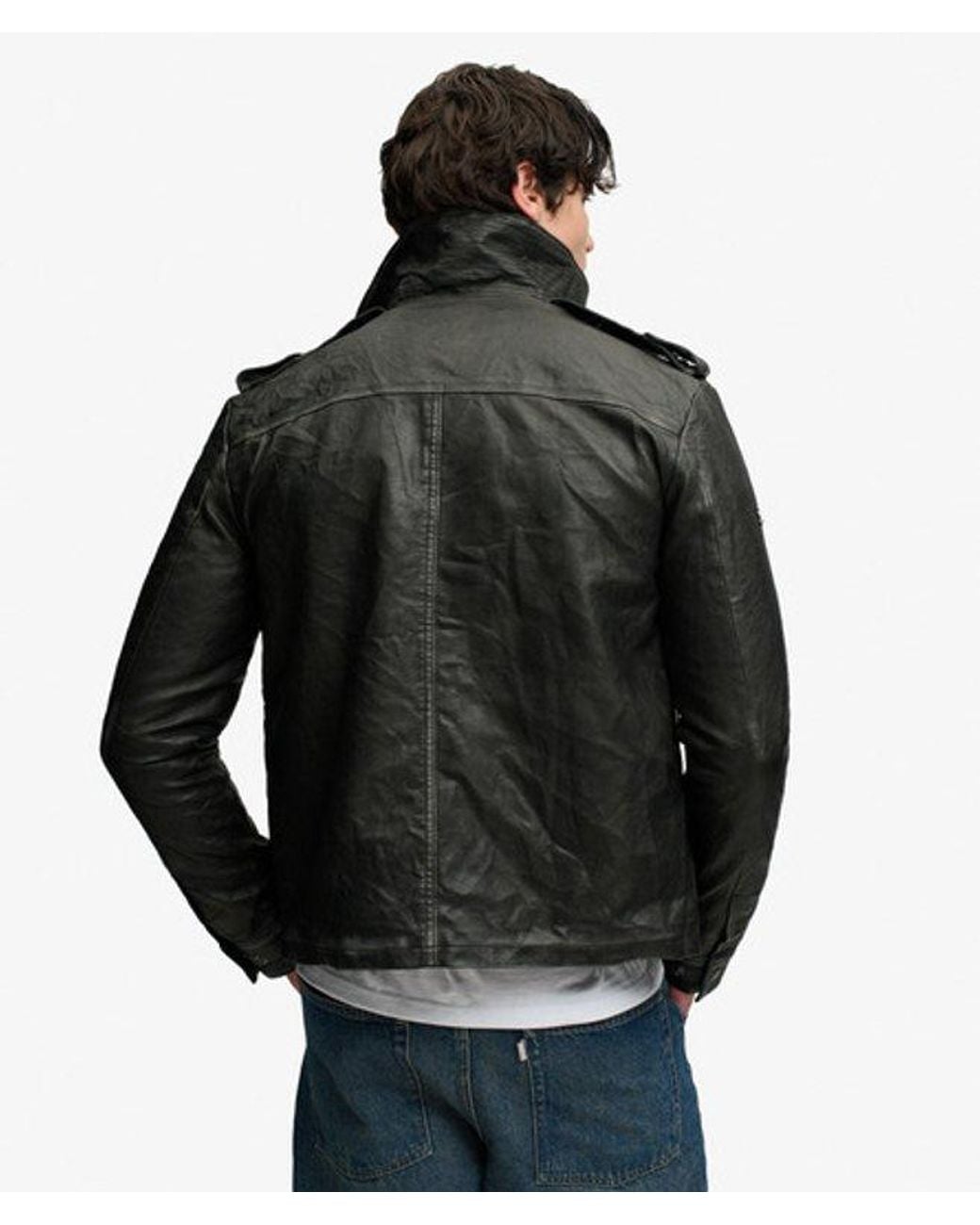 Superdry Black Brad Faux Leather Military Jacket for men