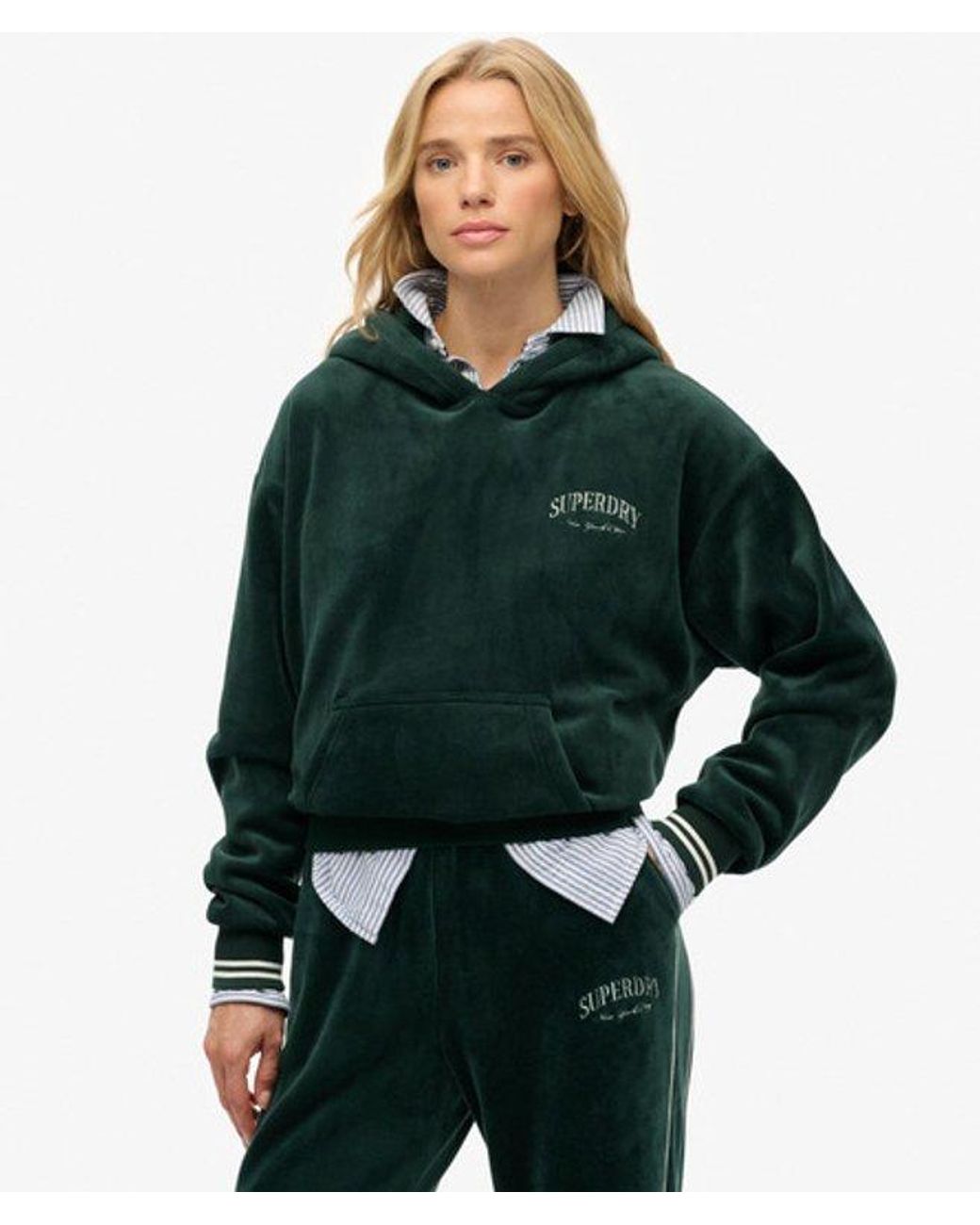 Superdry Green & Co Country Club Velour Relaxed Hoodie
