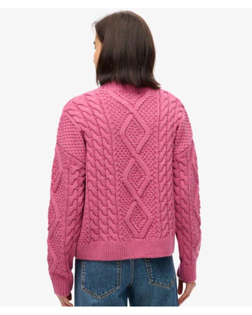 Superdry Red & Co Aran Cable Knit Polo Jumper