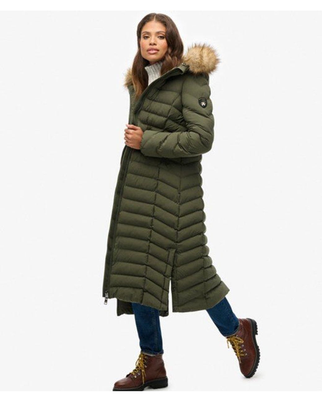 Superdry Green Fuji Faux Fur Hooded Longline