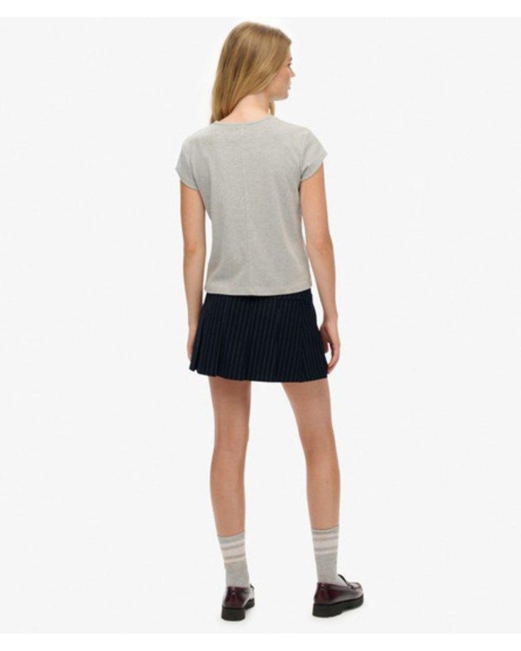 Superdry Blue & Co Pinstripe Pleat Mini Skirt