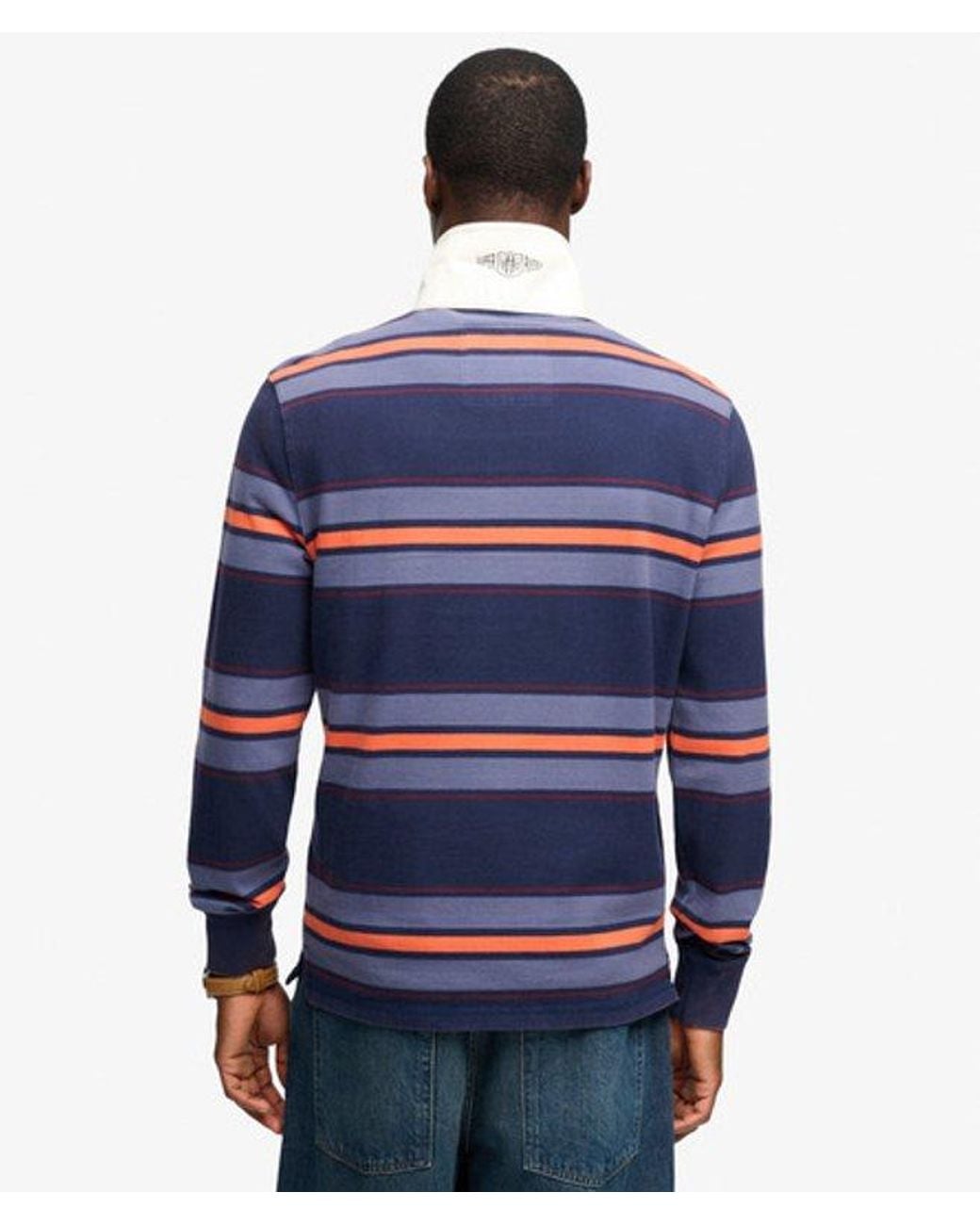 Superdry Blue & Co Double Emblem Stripe Rugby Top for men