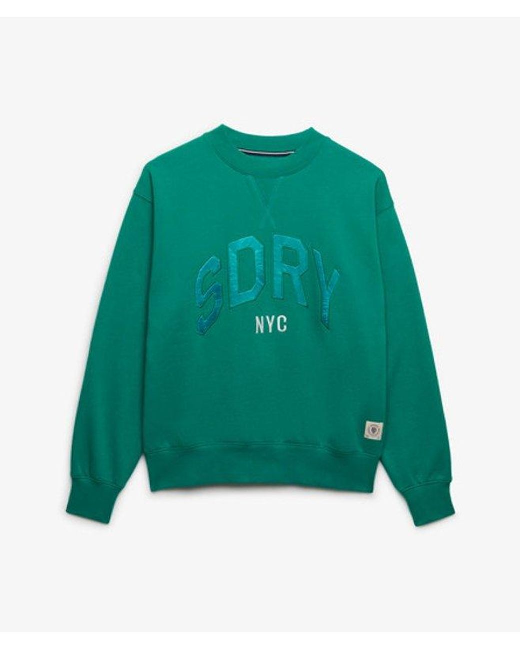 Superdry Green & Co Varsity Satin Applique Crew Sweatshirt