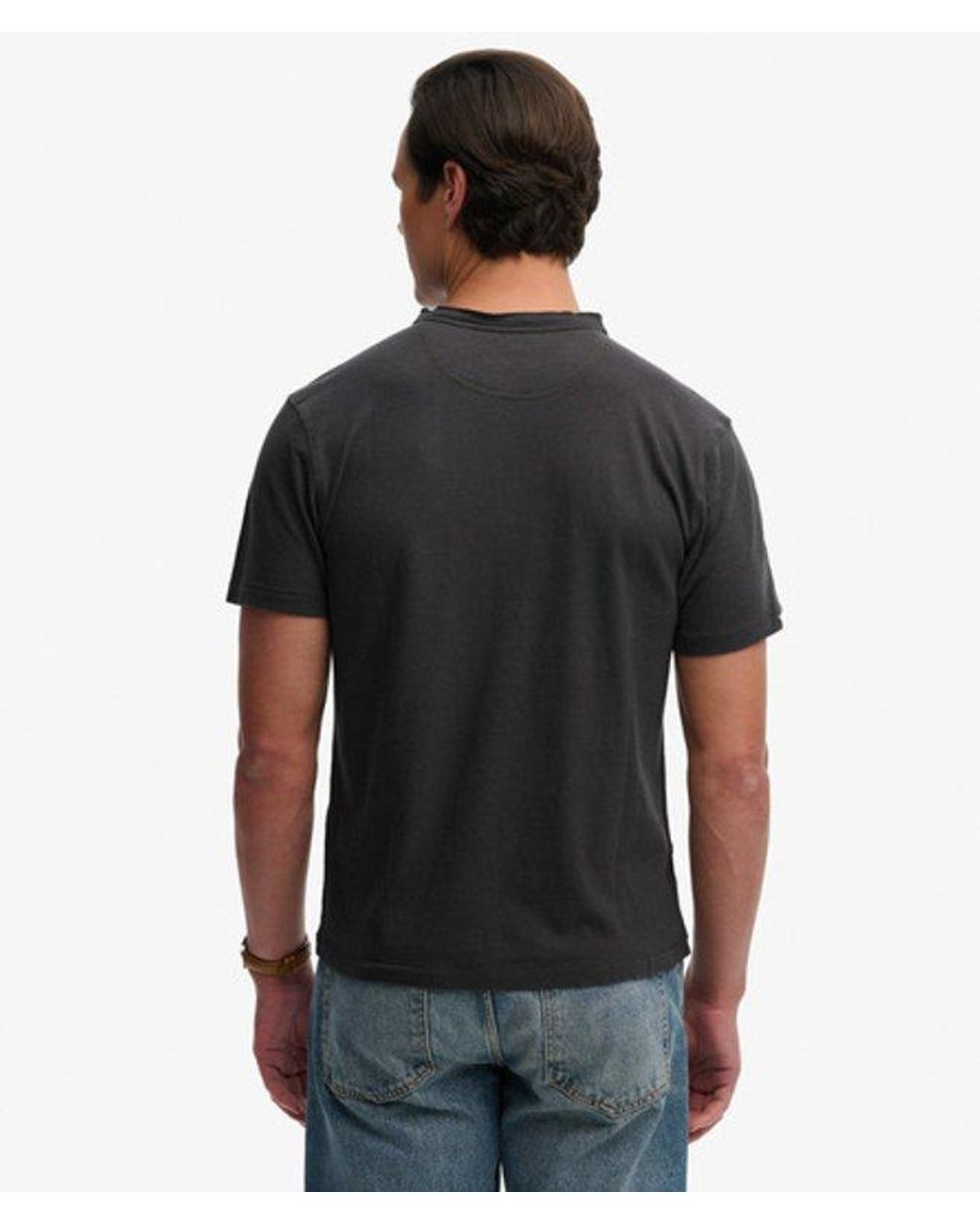 Superdry Black & Co Classic Cotton Linen Short Sleeve Henley T-shirt for men