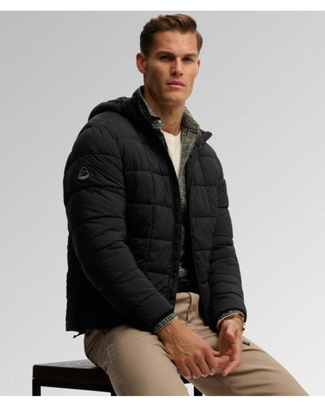 Superdry Blue & Co Hooded Box Quilt Fuji Lite Jacket for men