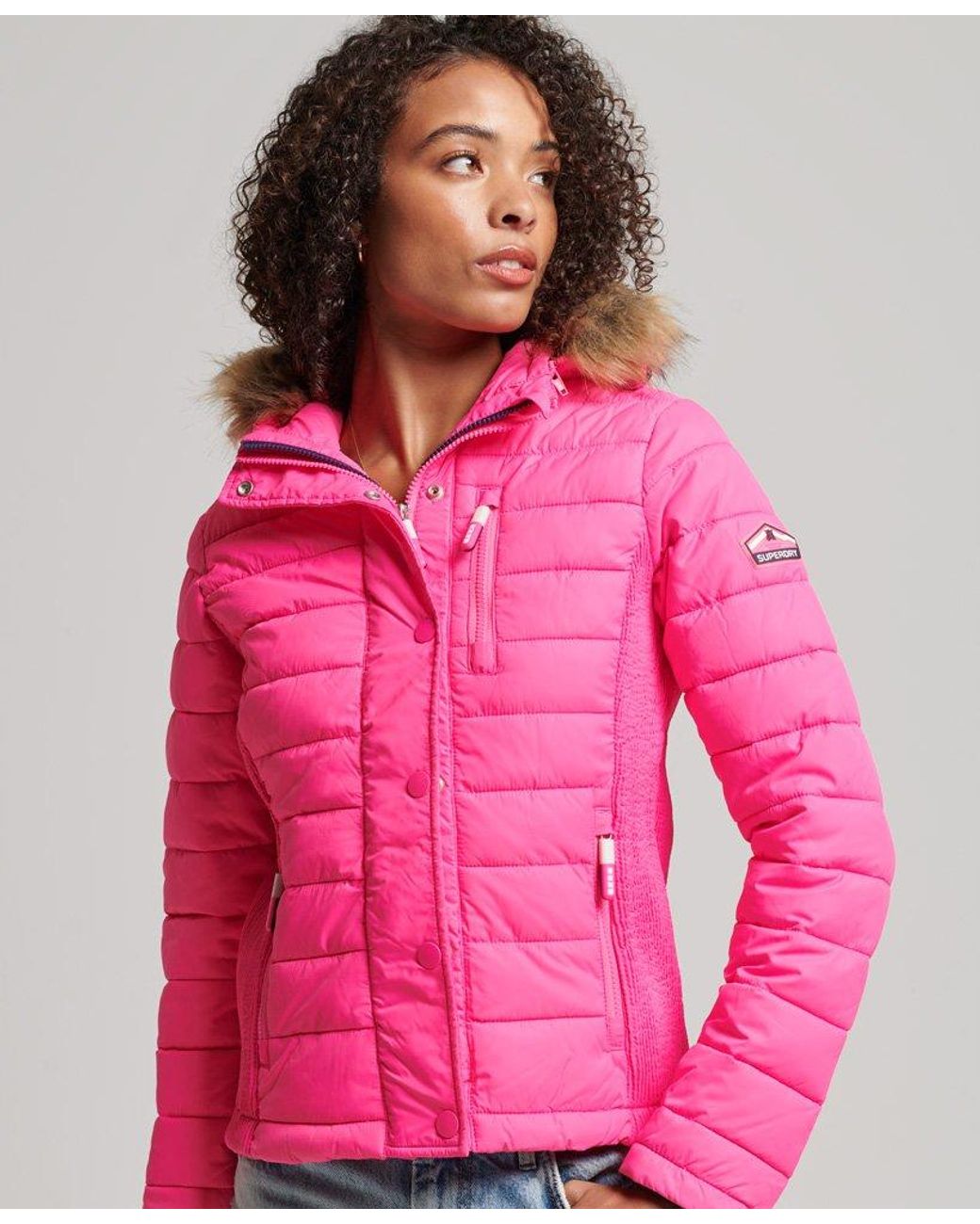 Superdry Fuji Slim Double Zip Hooded Jacket Pink | Lyst UK