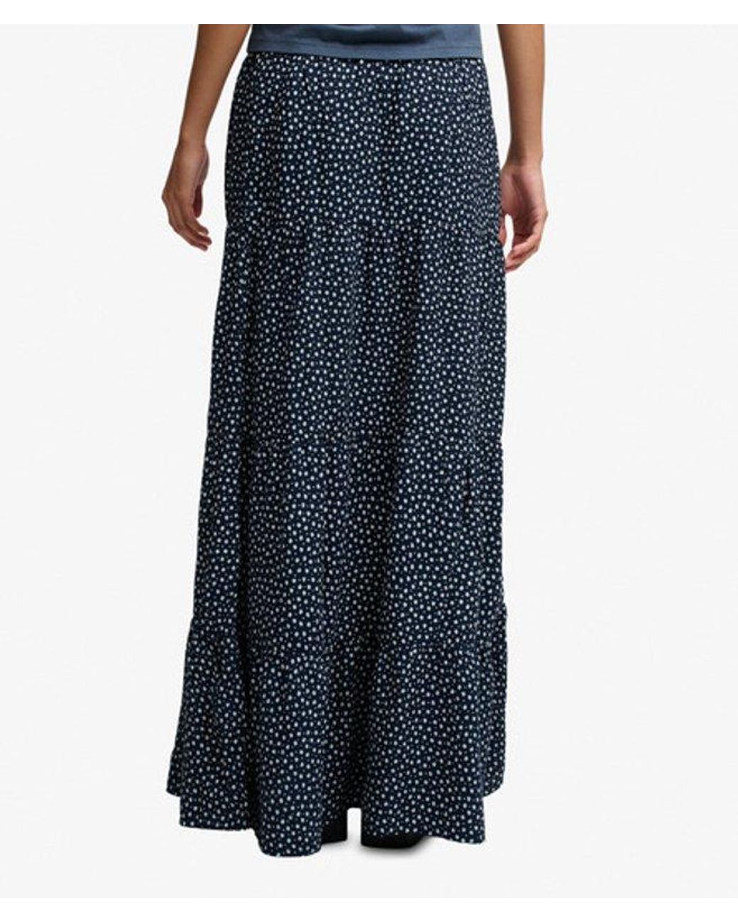Superdry Blue Woven Tiered Maxi Skirt