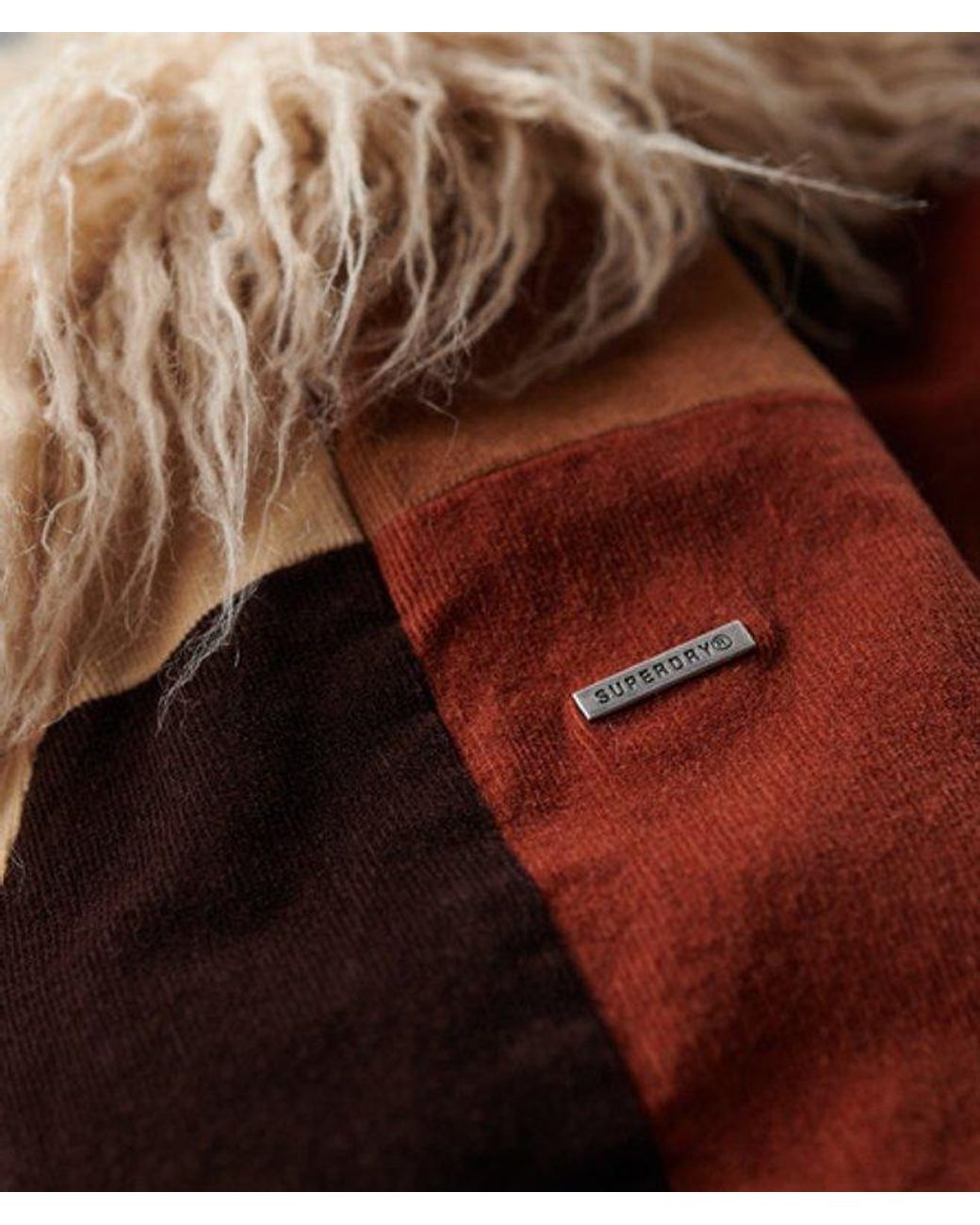 Superdry Brown Patchwork Long Afghan Coat