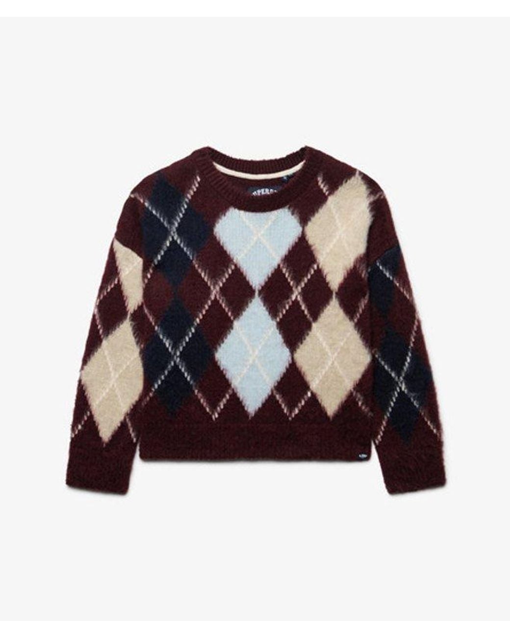 Superdry Red & Co Slouchy Brushed Argyle Knit Jumper