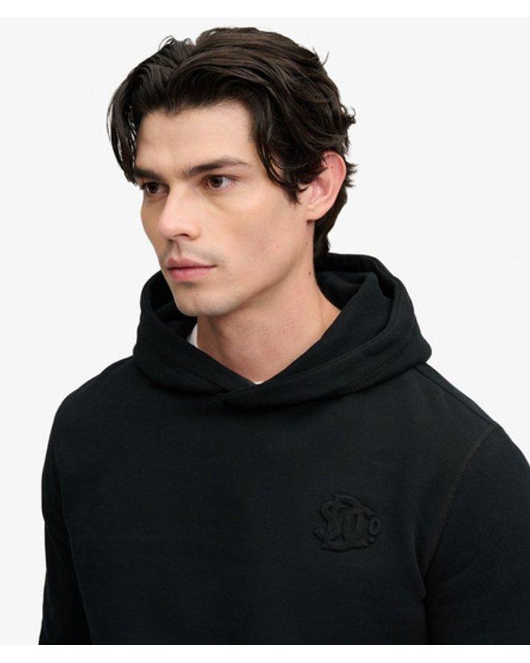 Superdry Black Company Logo Embossed Hoodie for men