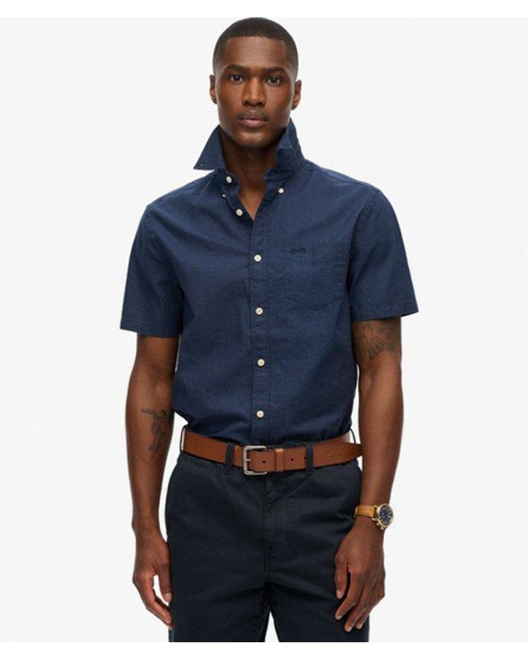 Superdry Blue & Co City Cotton Linen Short Sleeve Shirt for men
