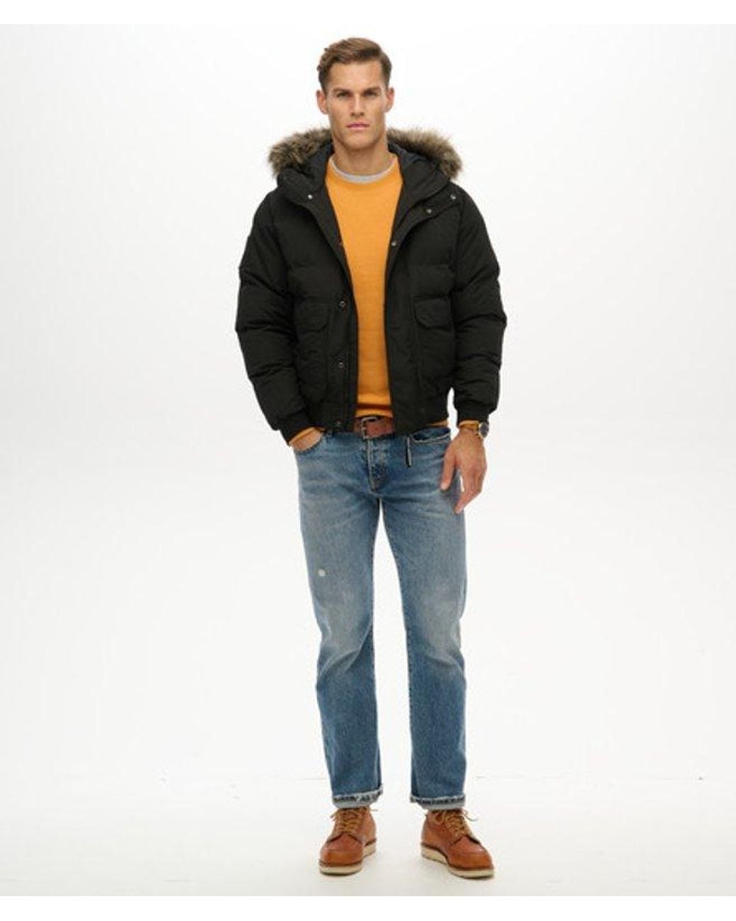Superdry Black Everest Hooded Puffer Bomber Jacket for men