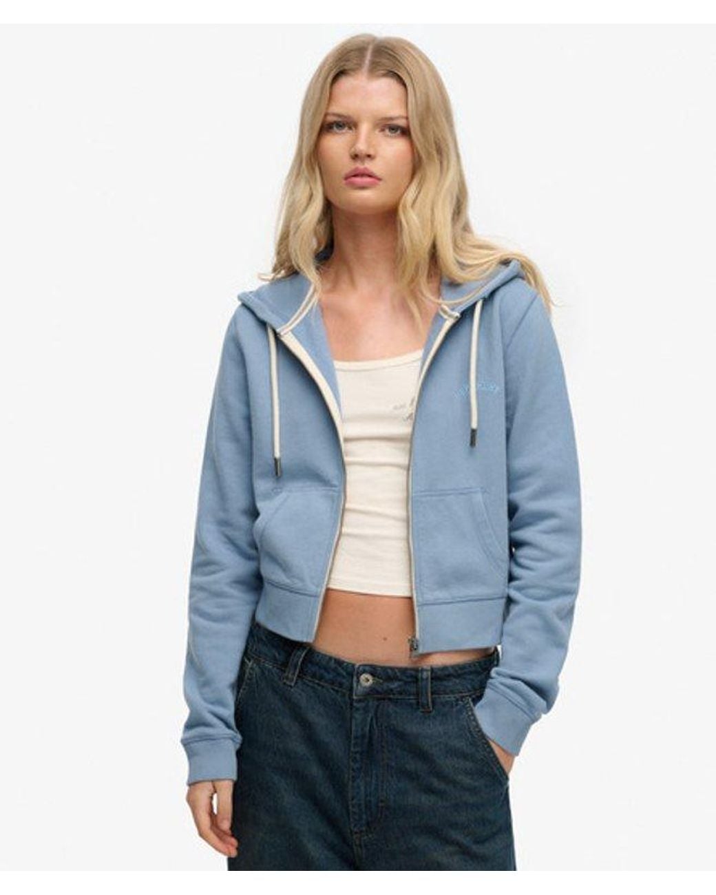 Superdry Blue & Co Essential Logo Cropped Zip Hoodie