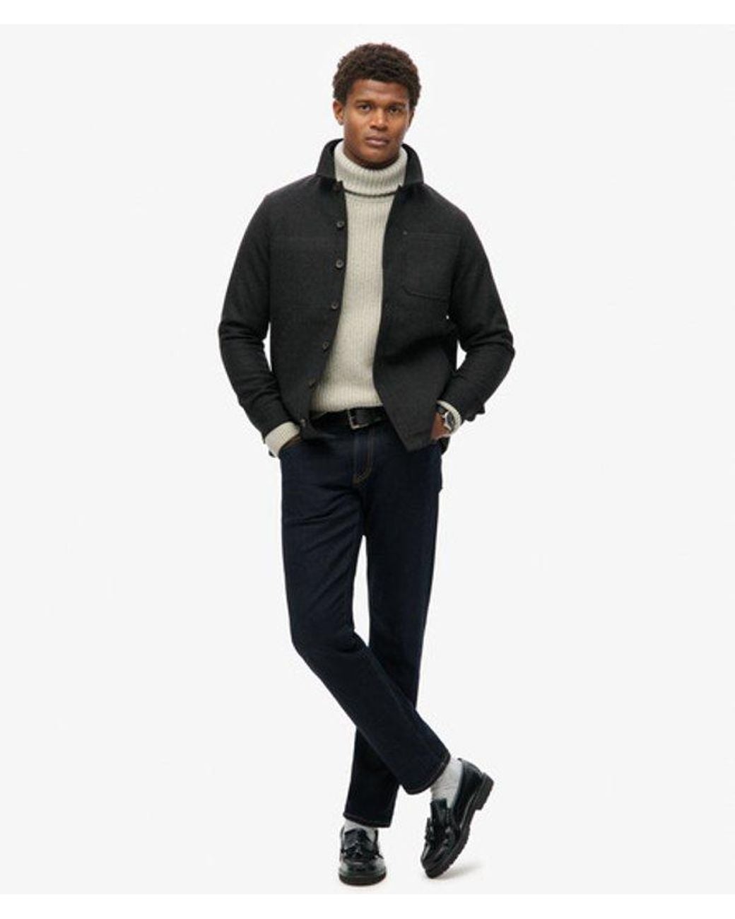 Superdry Black Wool Merchant Texture Overshirt for men