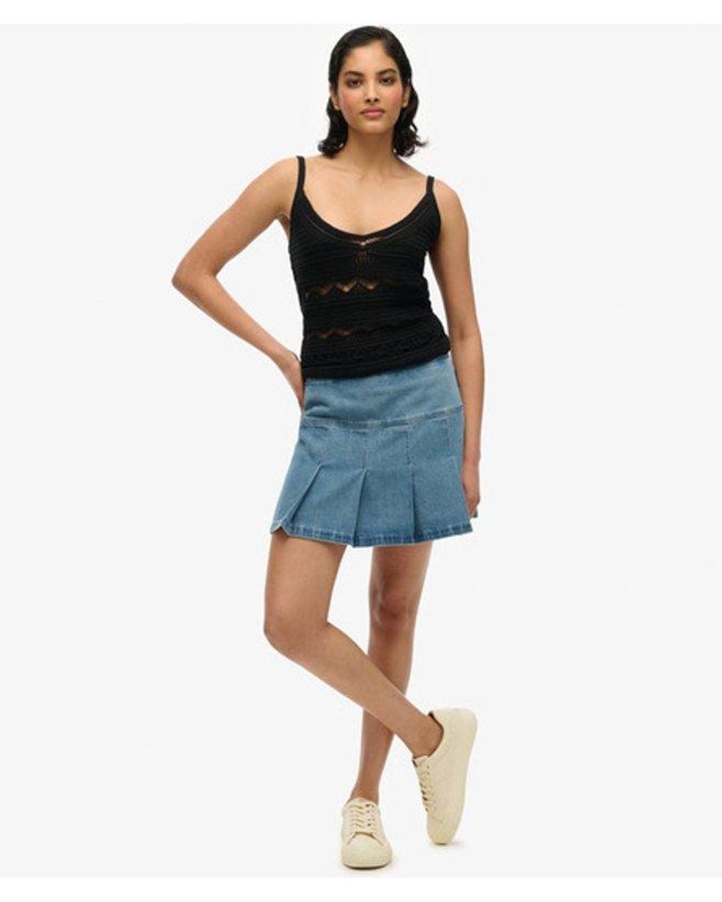 Superdry Blue & Co Pleated Patched Mini Skirt