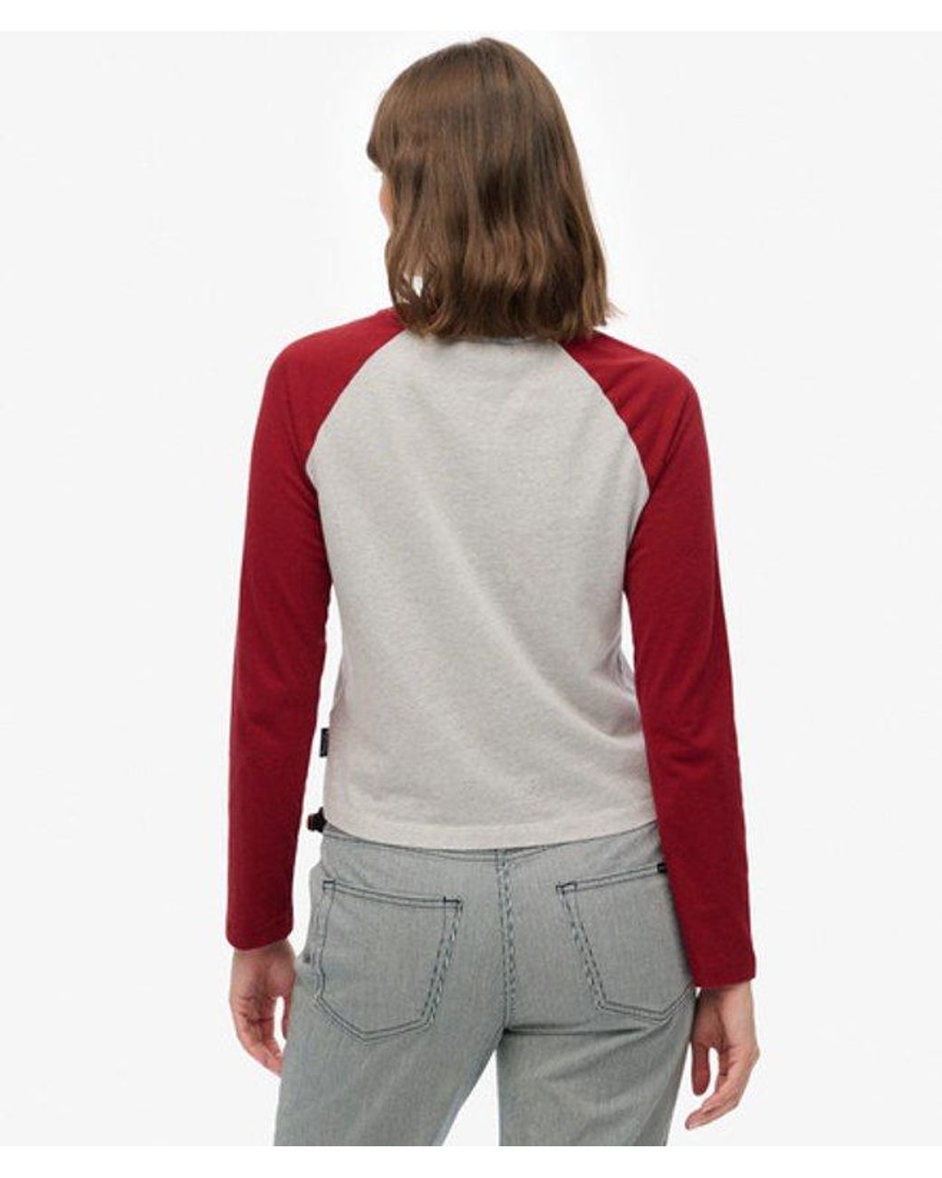 Superdry Red Essential Logo Long Sleeve Baseball Top