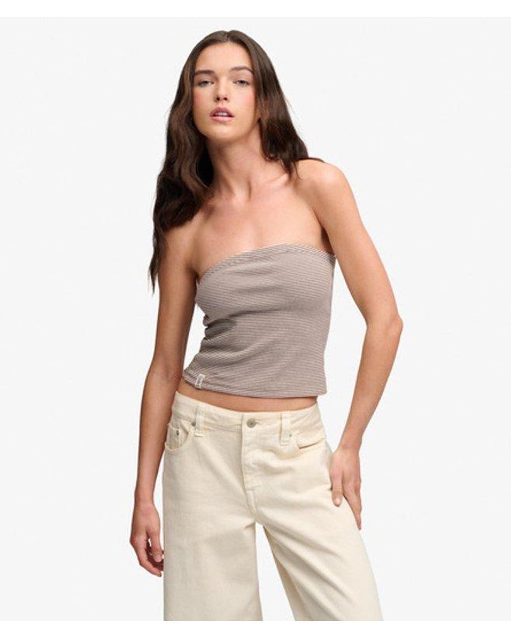 Superdry Brown & Co Athletic Essentials Stripe Jersey Bandeau Top