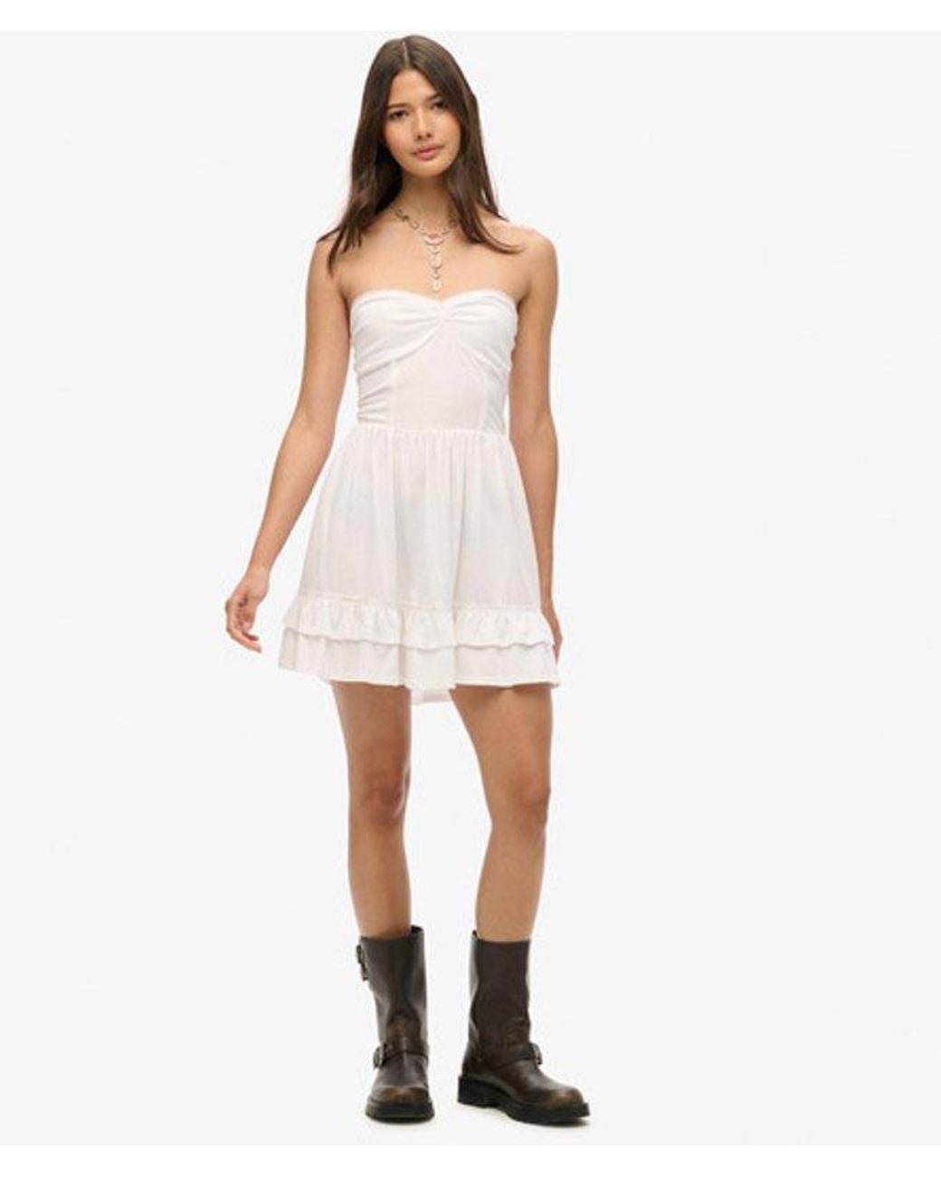 Superdry White 50S Lace Bandeau Mini Dress Optic