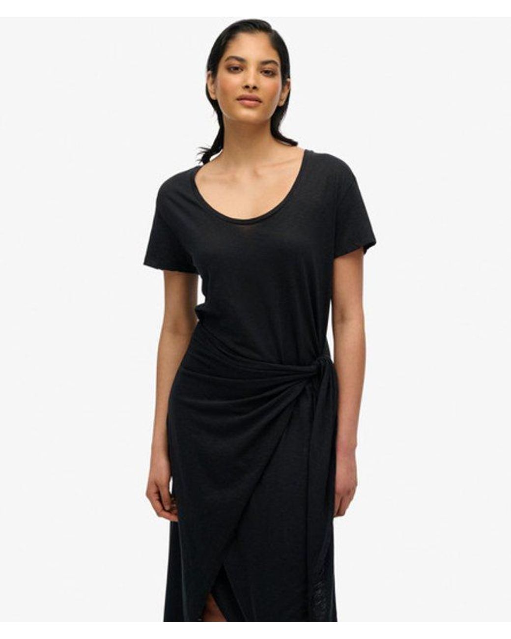 Superdry Black & Co Slub Midi Wrap Dress