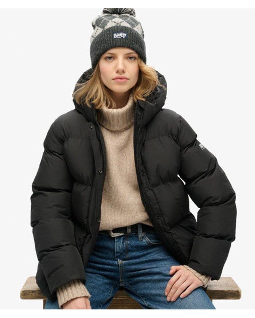 Superdry Blue & Co Hooded Mid Length Sports Puffer Jacket