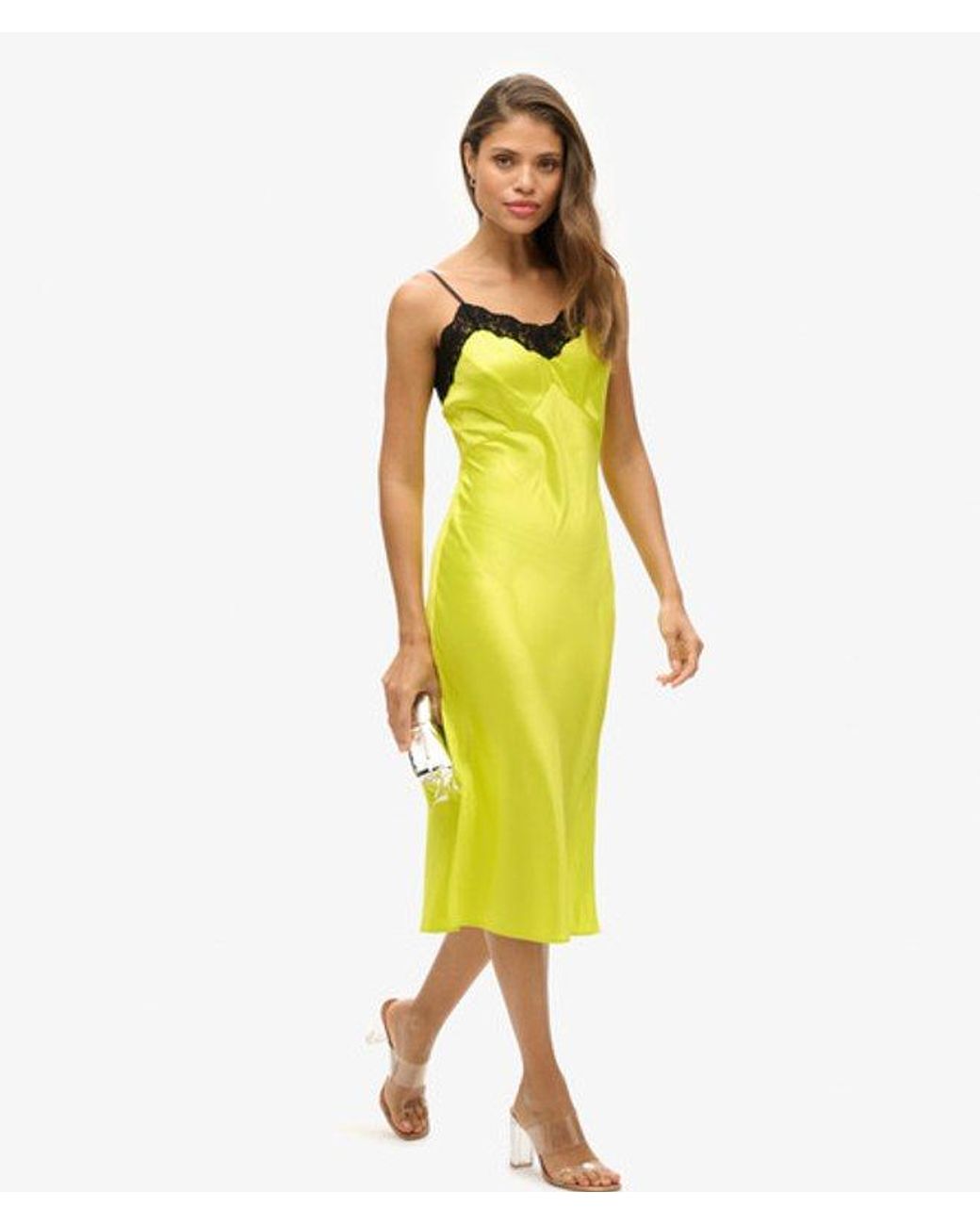 Superdry Yellow & Co Lace Satin Midi Dress