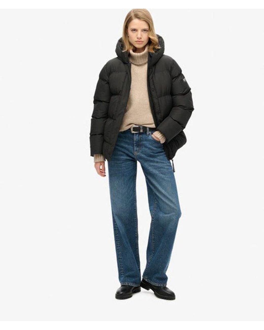 Superdry Blue & Co Hooded Mid Length Sports Puffer Jacket