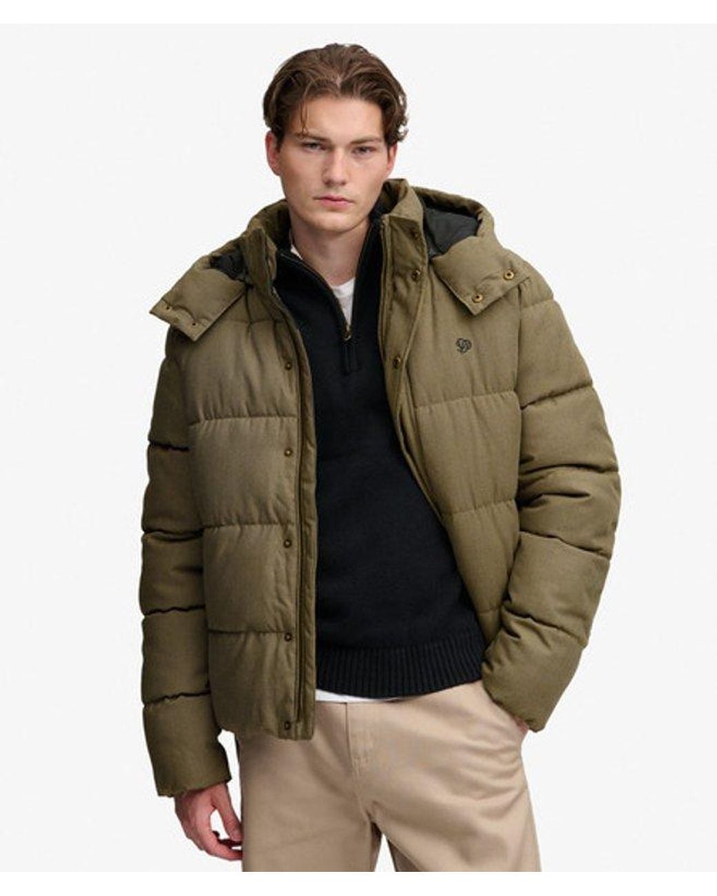 Superdry Green & Co Premium Hooded Check Puffer Jacket for men