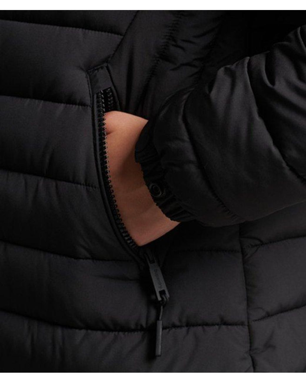 Superdry Faux Fur Hooded Mid Length Puffer Jacket Black