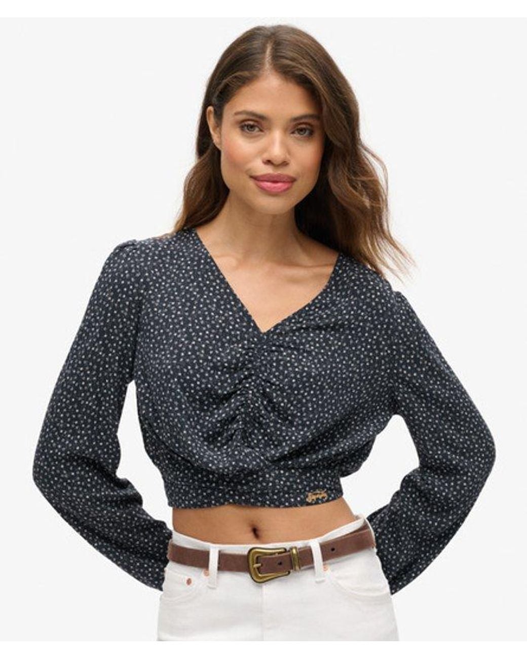 Superdry Blue Vintage Tie Front Top