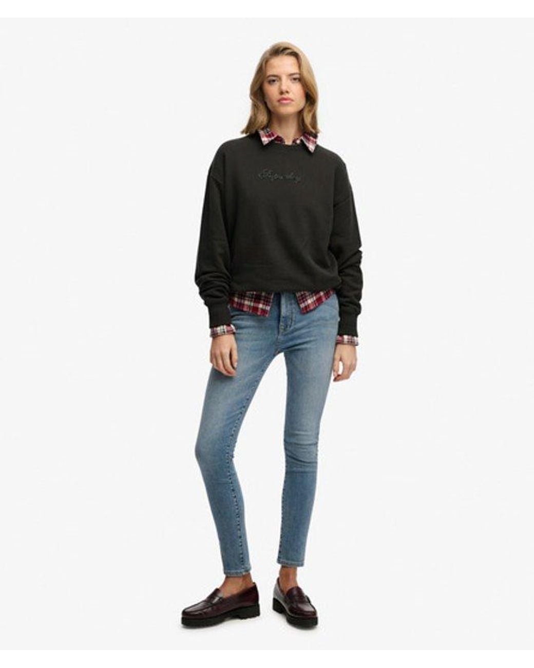 Superdry Script Brand Losse Crew Sweatshirt in het Black