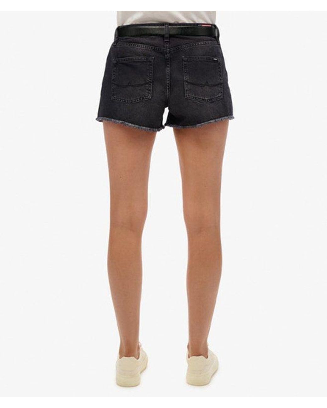 Superdry Black Mid Rise Denim Hot Shorts