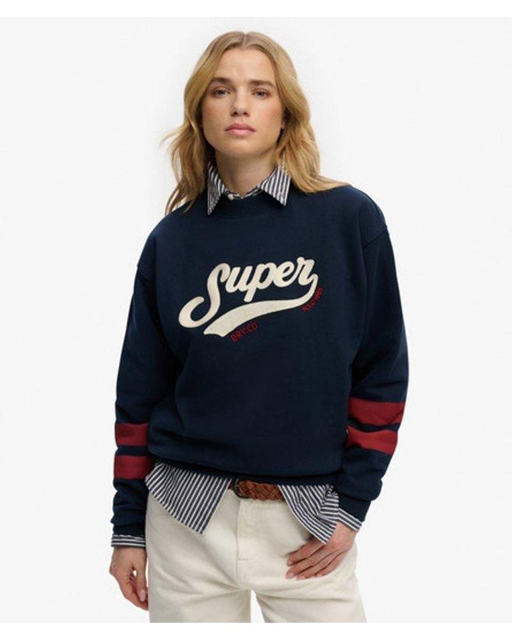 Superdry Varsity Script Boxy Crew Sweatshirt in het Blue