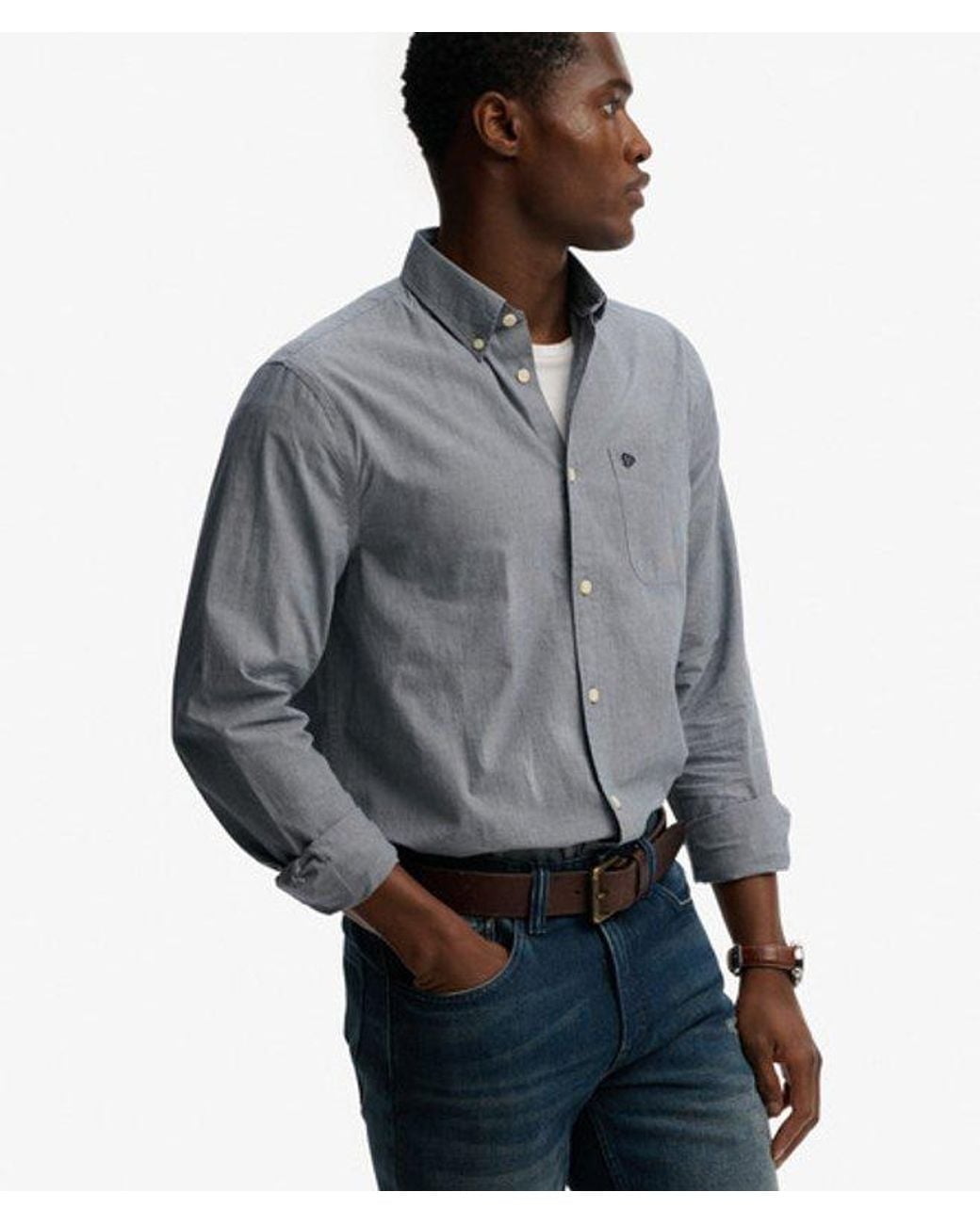 Superdry Gray Preppy Poplin Long Sleeve Shirt for men