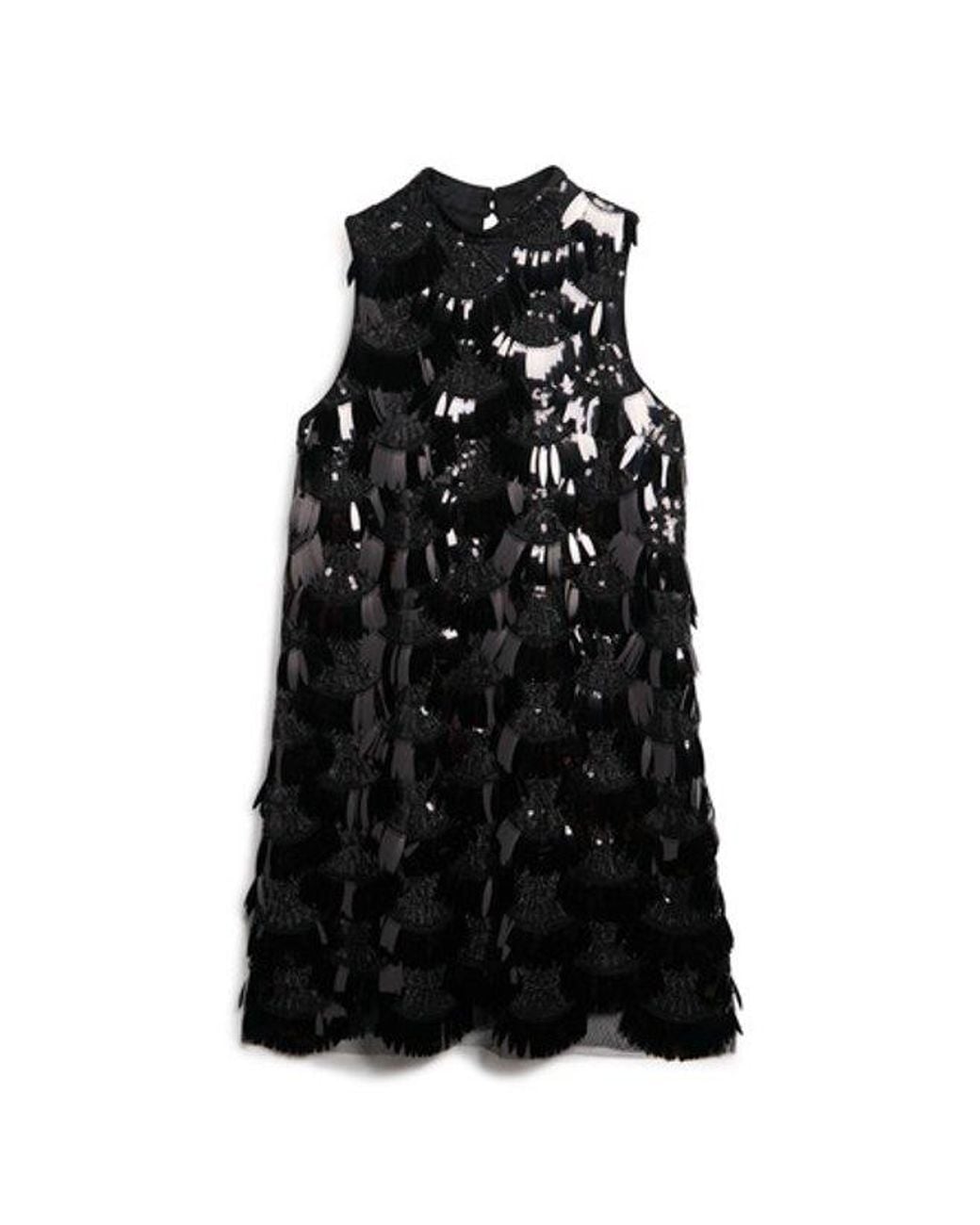 Superdry Black A-line Fringe Sequin Dress